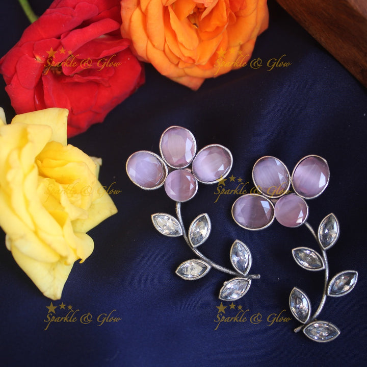 Floral Leaf stone earrings-Yellow