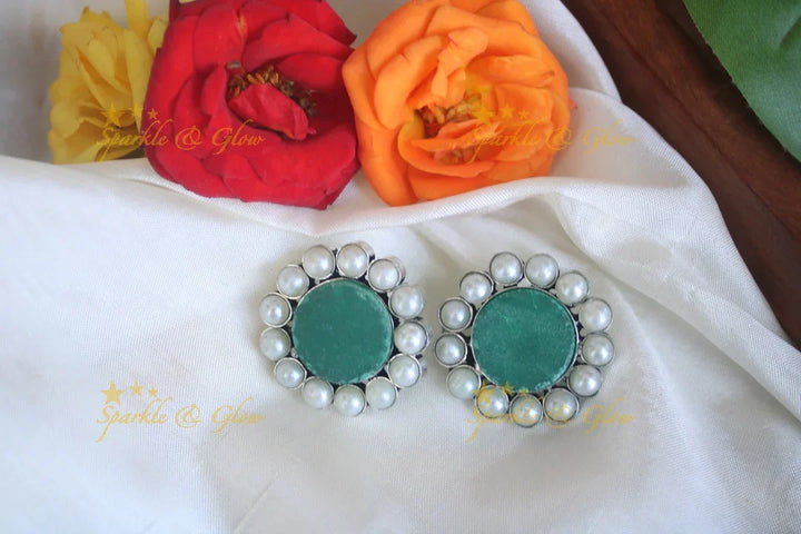 Pink Stone & Pearl Stud Earrings