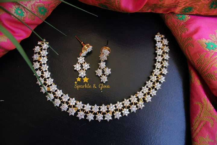 Two layer AD stones star gold necklace - white Multi - Sparkle and Glow - White - Back Thread