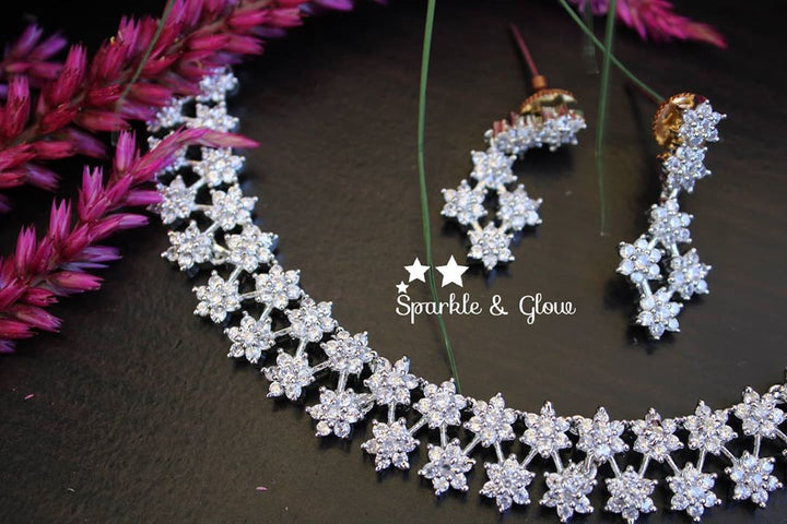 Two layer AD stones star gold necklace - white Multi - Sparkle and Glow - Green - Back Thread