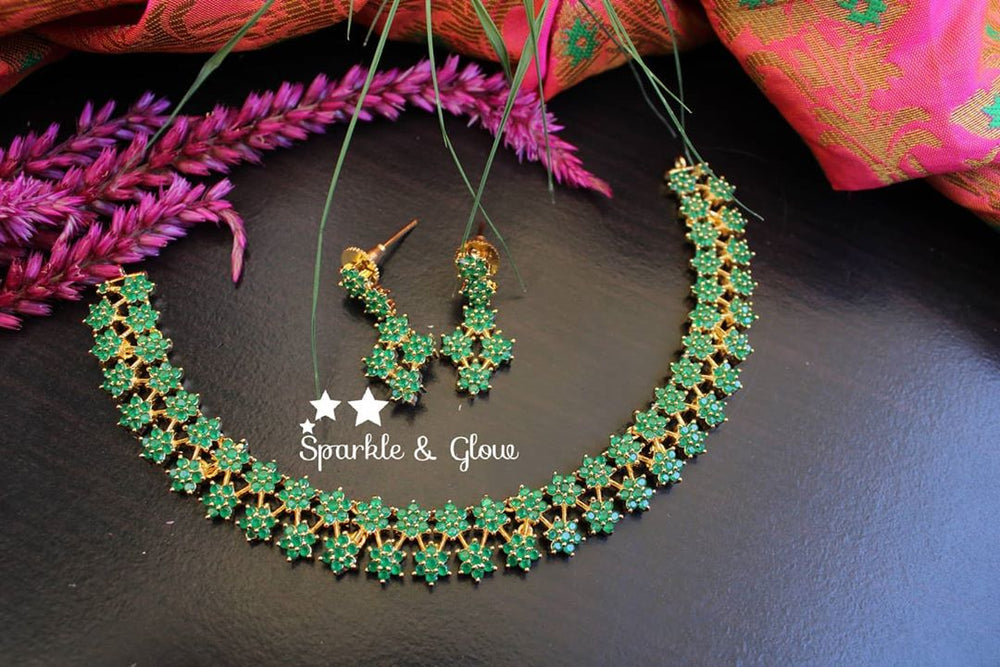 Two layer AD stones star gold necklace - white Multi - Sparkle and Glow - Green - Back Thread