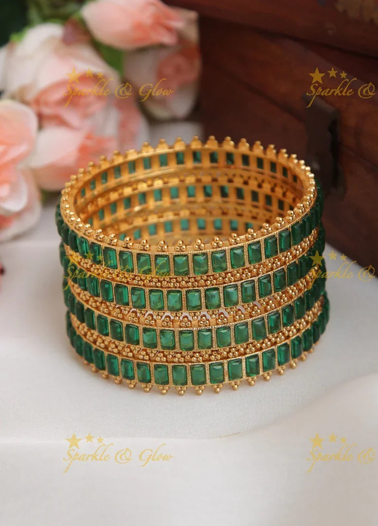 Premium Matte Kemp Bangles set of four - Sparkle and Glow