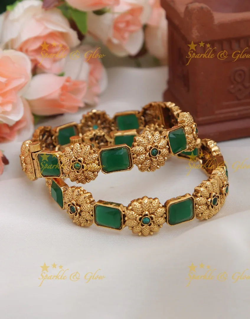 Gold alike floral Kemp Bangles a pair - Sparkle and Glow