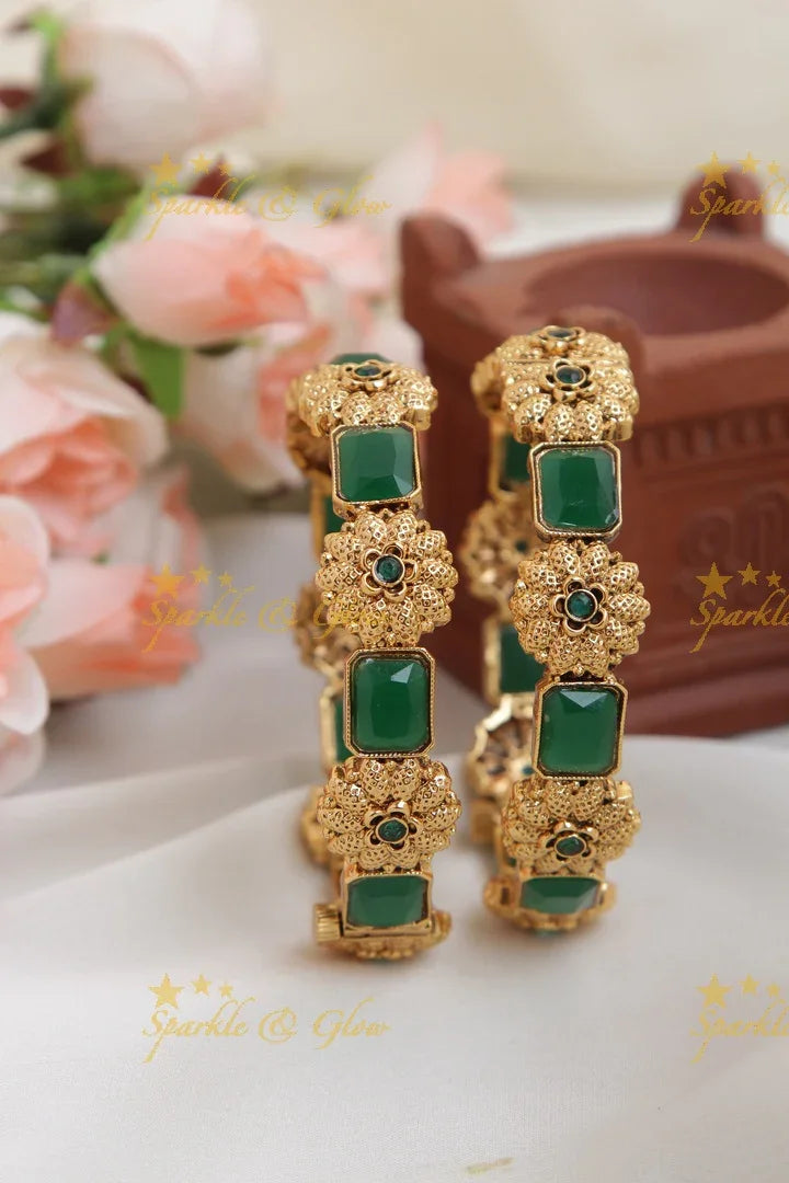 Gold alike floral Kemp Bangles a pair - Sparkle and Glow