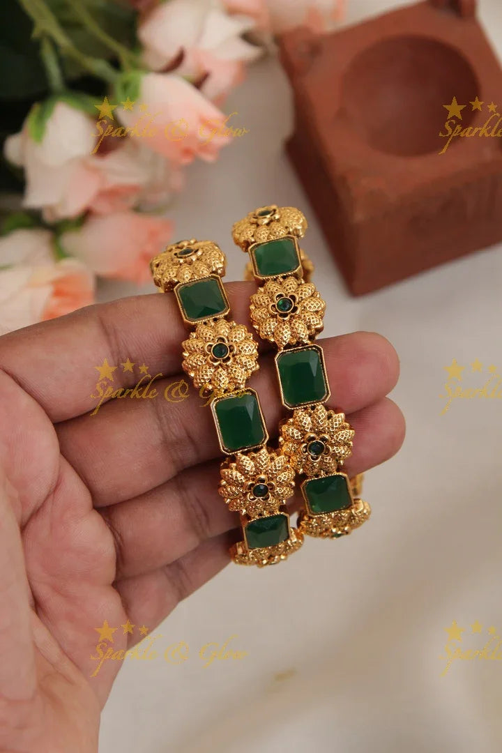 Gold alike floral Kemp Bangles a pair - Sparkle and Glow