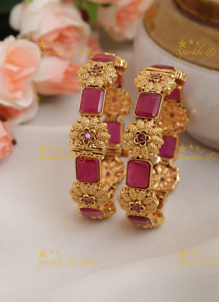 Gold alike floral Kemp Bangles a pair - Sparkle and Glow