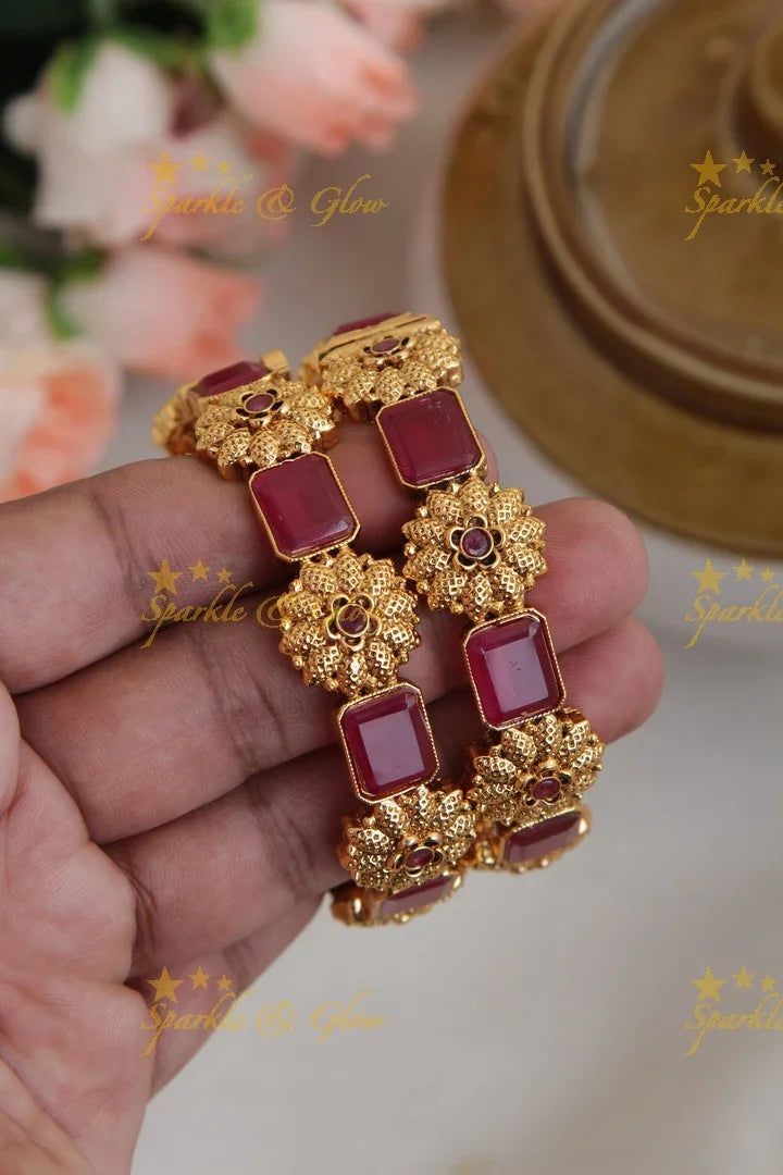 Gold alike floral Kemp Bangles a pair - Sparkle and Glow