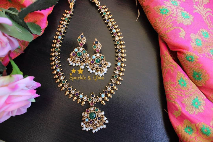 Gold alike kemp adigai with gold drops- White - Sparkle and Glow