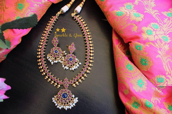 Gold alike kemp adigai with gold drops- White - Sparkle and Glow