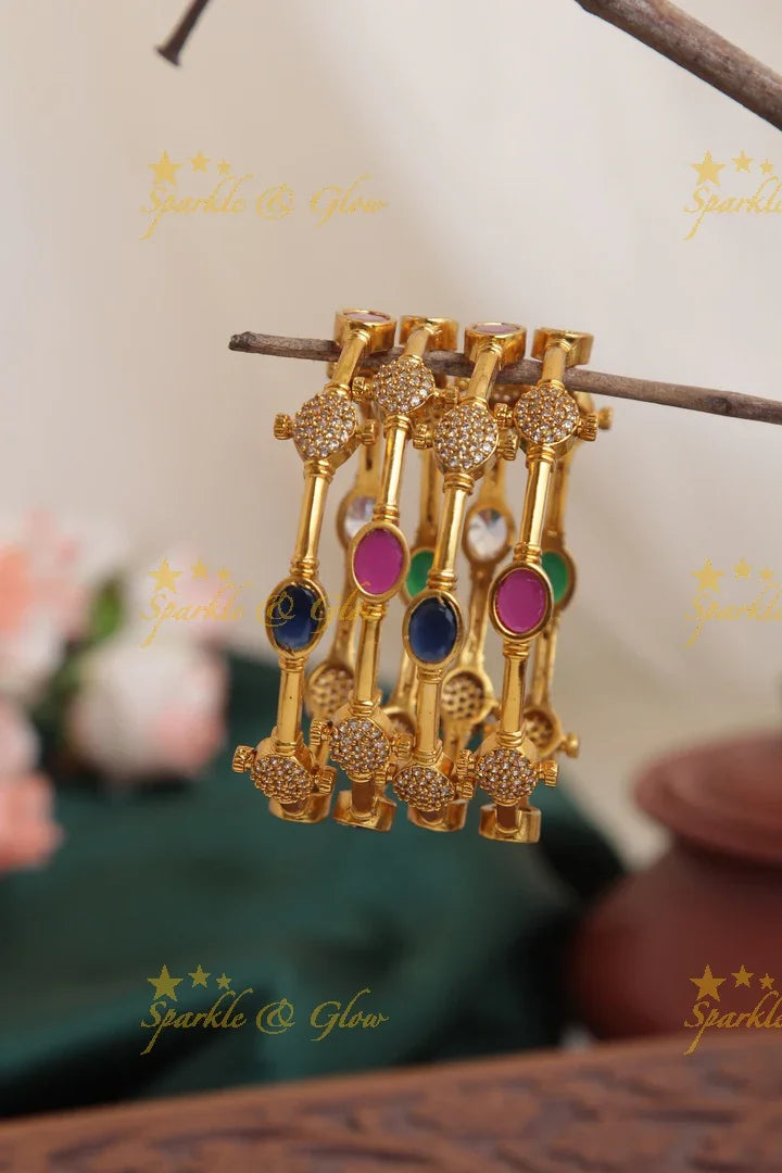 Premium Matte thin stone Bangles set of four - Sparkle and Glow