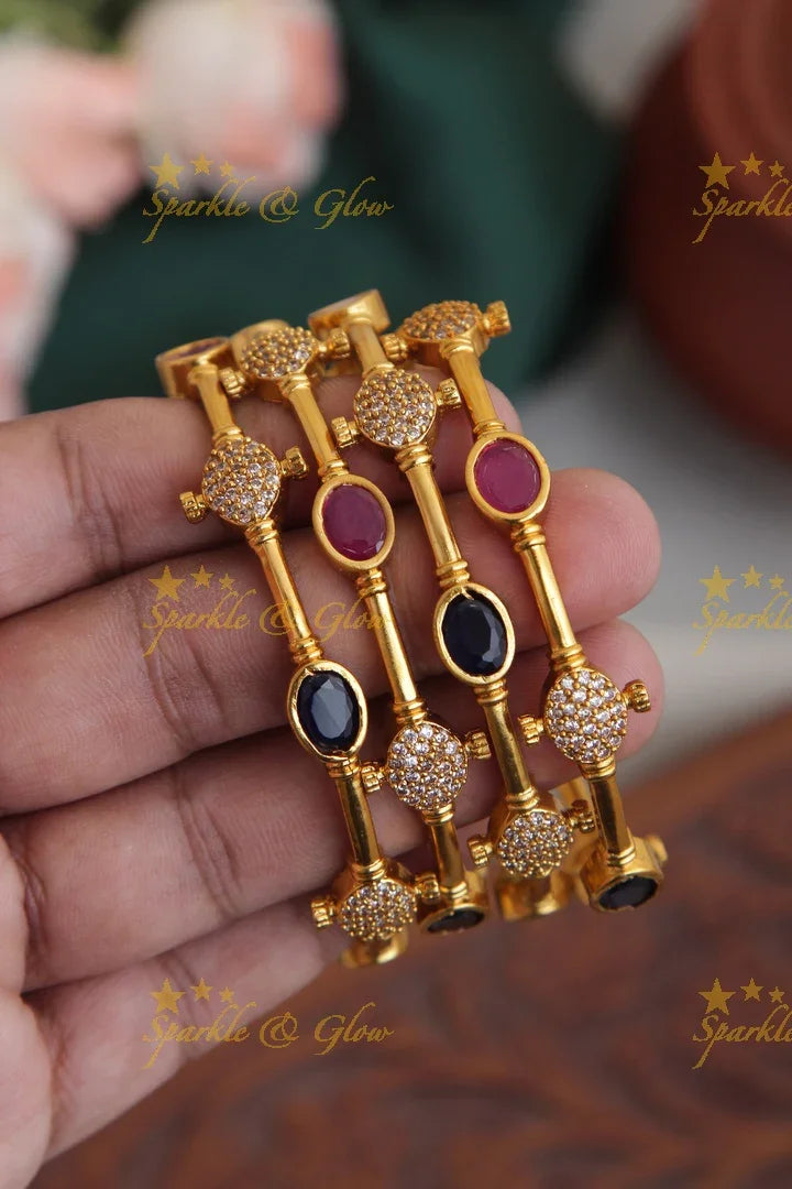 Premium Matte thin stone Bangles set of four - Sparkle and Glow