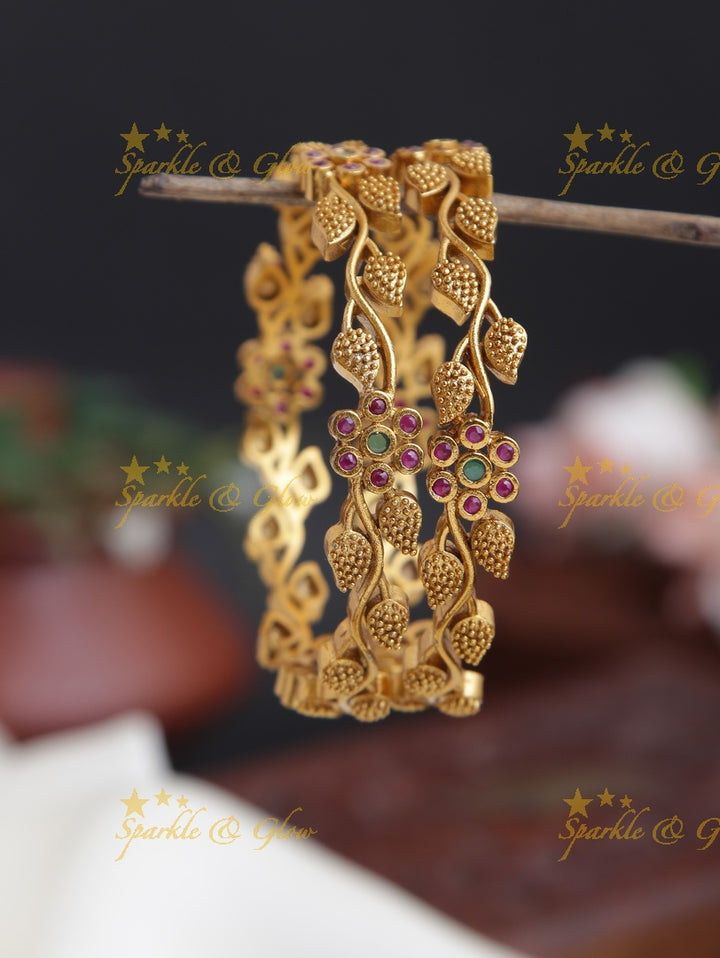 Premium Matte Leaf design Bangles a pair