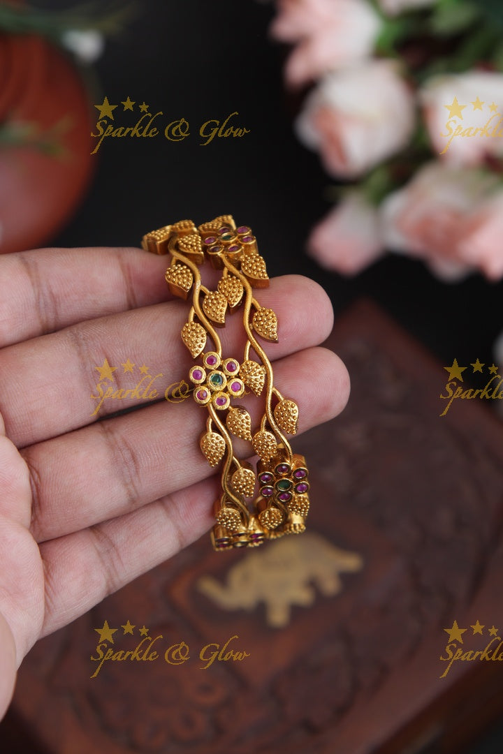 Premium Matte Leaf design Bangles a pair