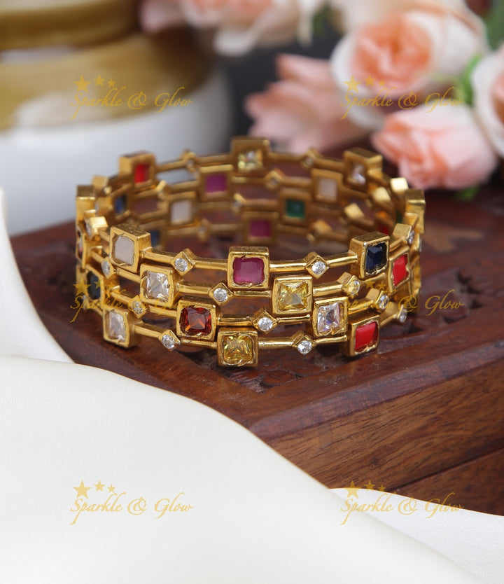 Premium Matte Navarathna Bangles set of four