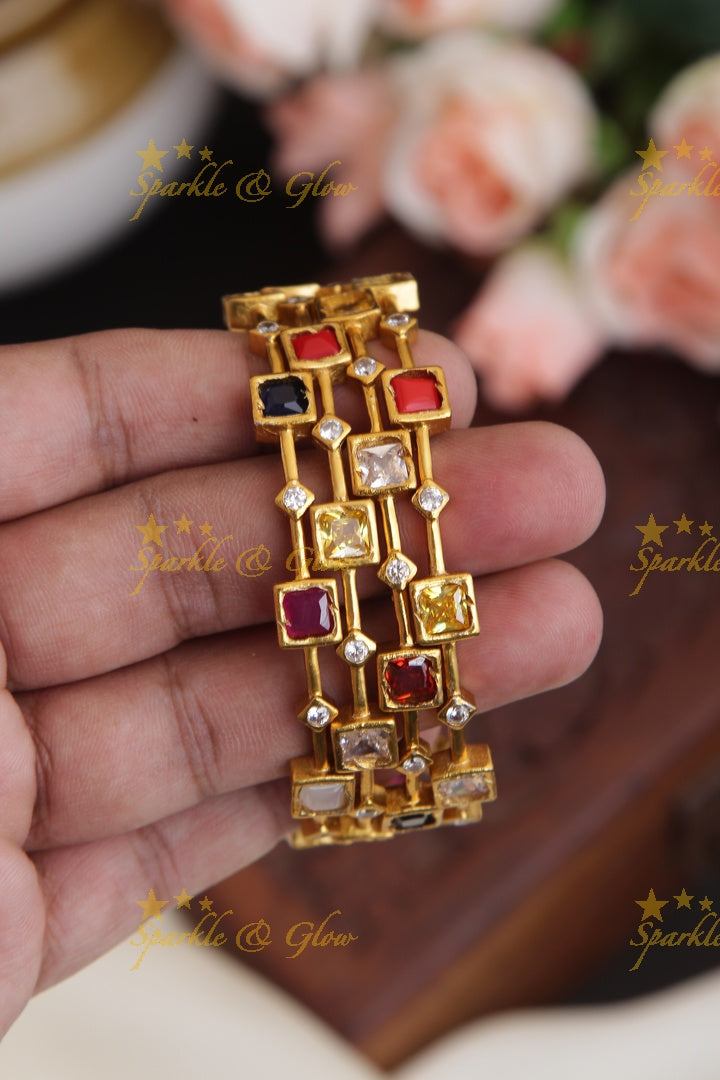 Premium Matte Navarathna Bangles set of four