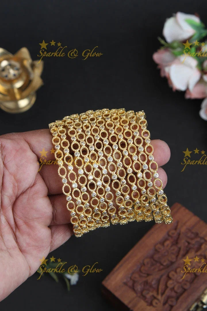 Gold stone bangles set of 12 - Sparkle and Glow