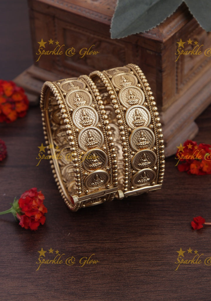 Gold alike antique Coin screw type bangle a pair- 2.4