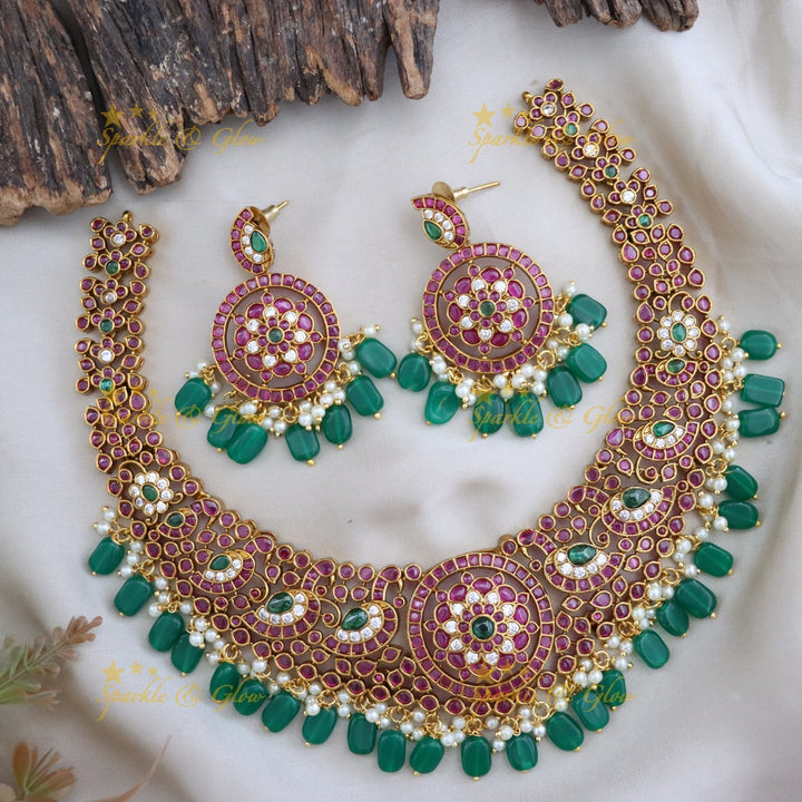 Exquisite Festive Gold Short Necklace Set Online