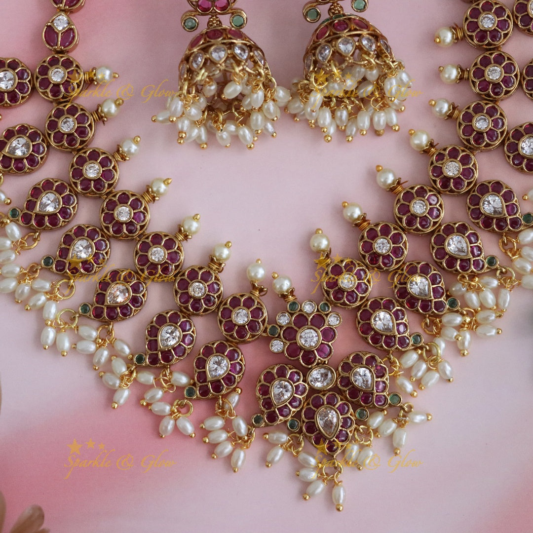 Gold & Pearl Necklace - Ideal for Weddings & Festivities