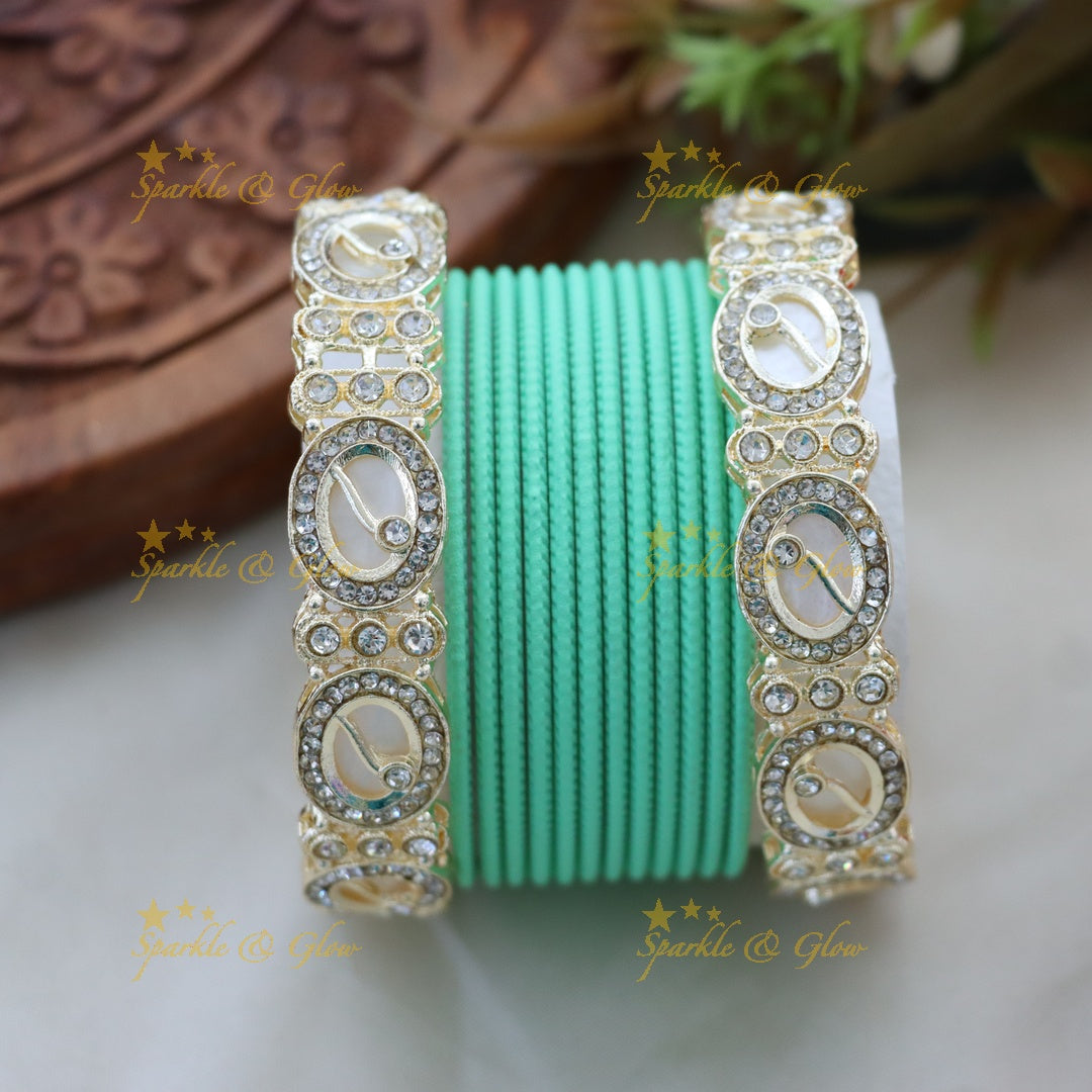 Trendy Metal Bangle Set in Various Colors - Design 1