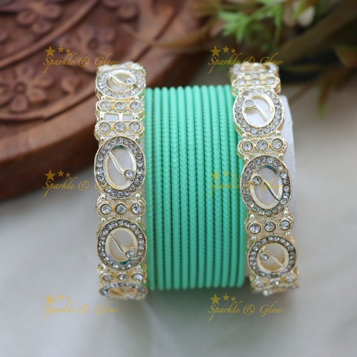 Trendy Metal Bangle Set in Various Colors - Design 1