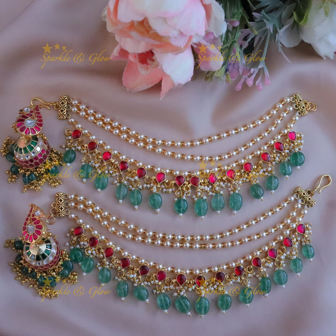 Exquisite Jadau Kundan Earring & Earchain Combo | Sparkle & Glow
