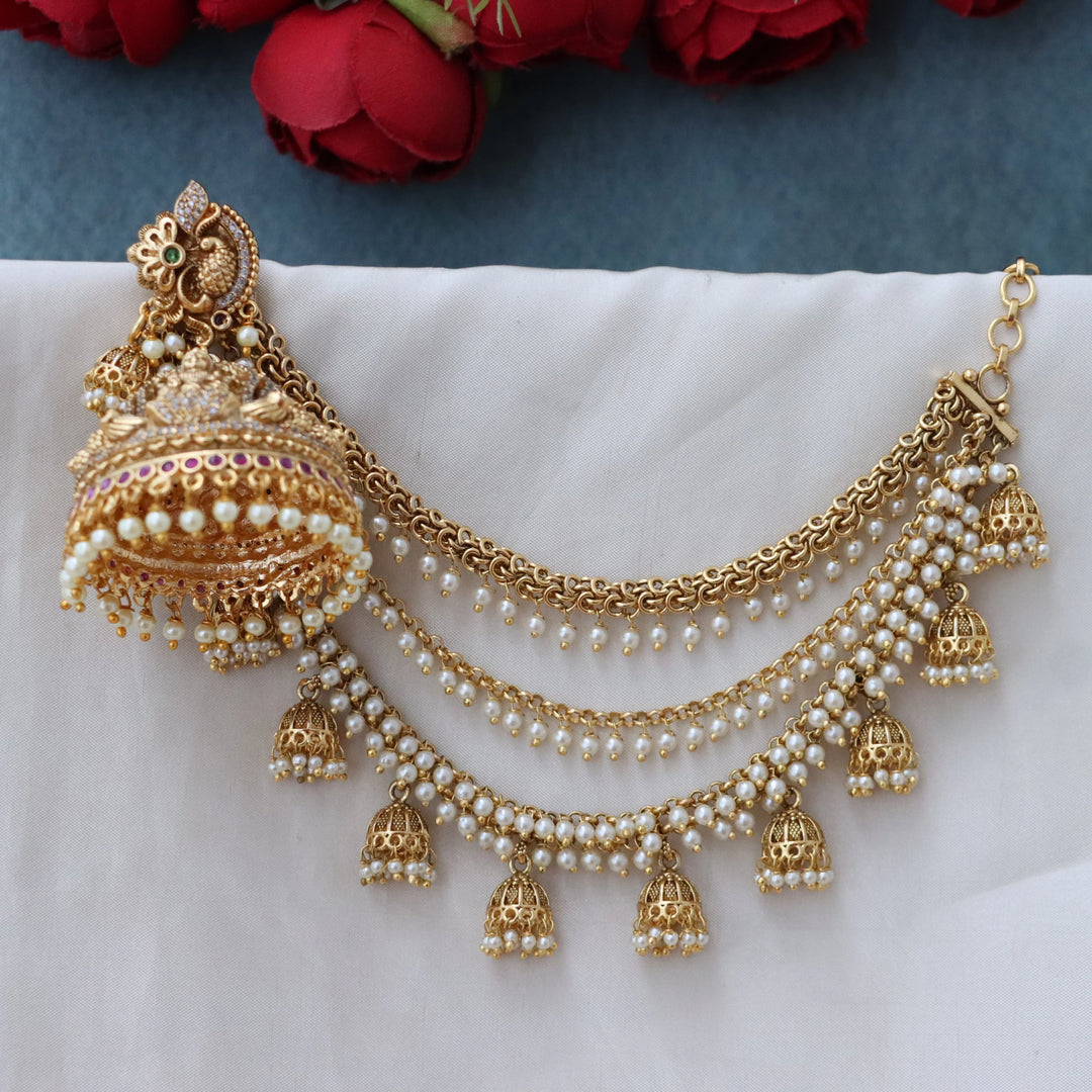 PearlLakshmi Earrings & Ear Chain Set - Elegance Redefined