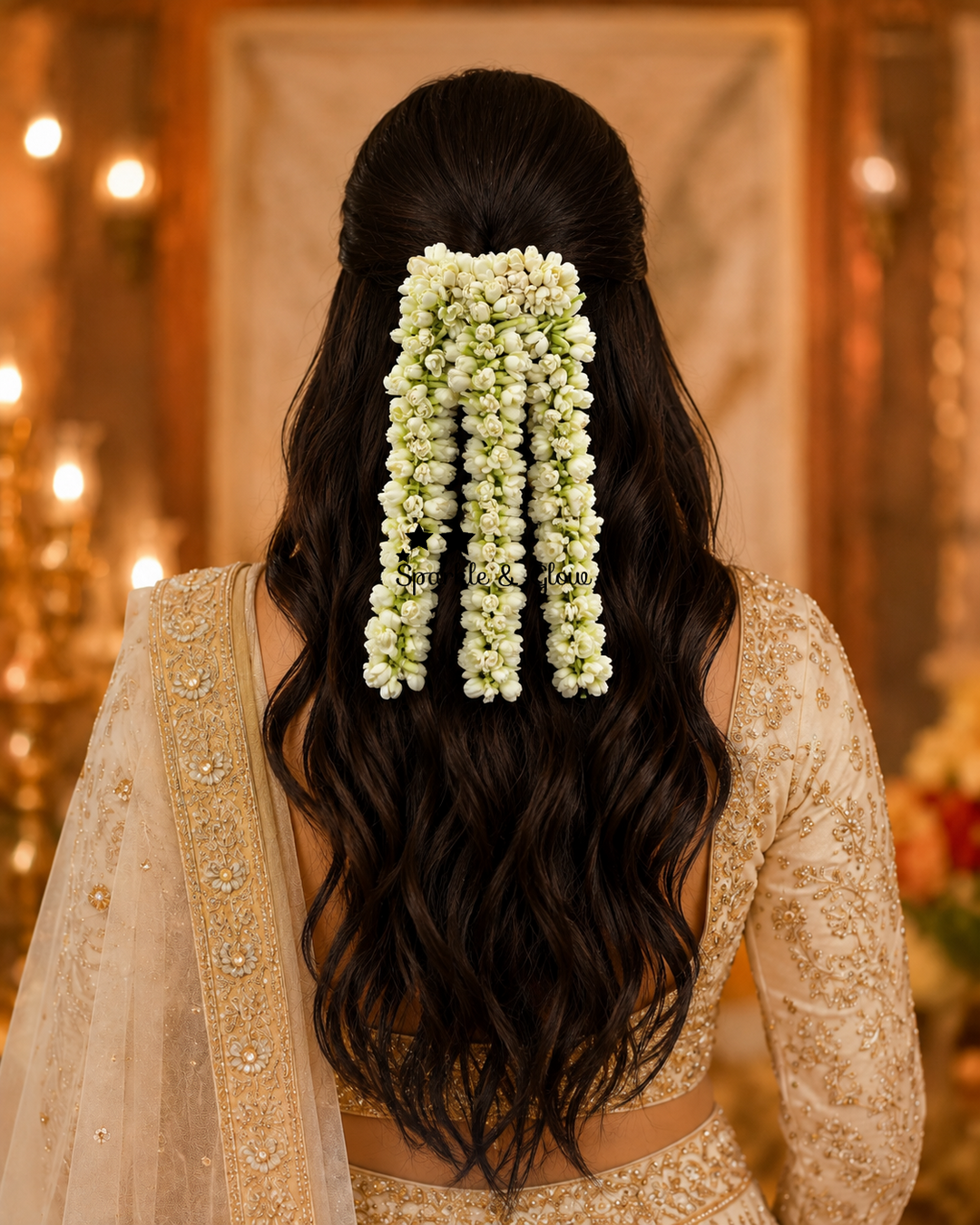 Traditional Semi Bloomed malli 3 Layer Floral Hair Clip