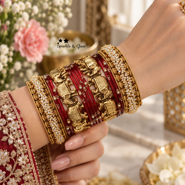 Elephant-Inspired Pearl Bangles - Unique Elegance