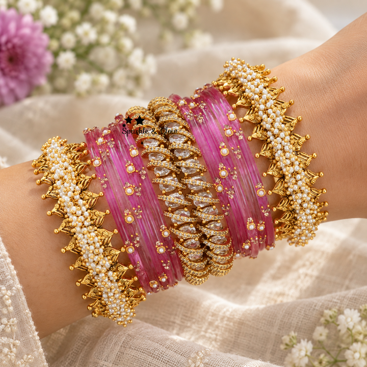 Beautiful Bridal Bangle Set - Red & Gold Elegance