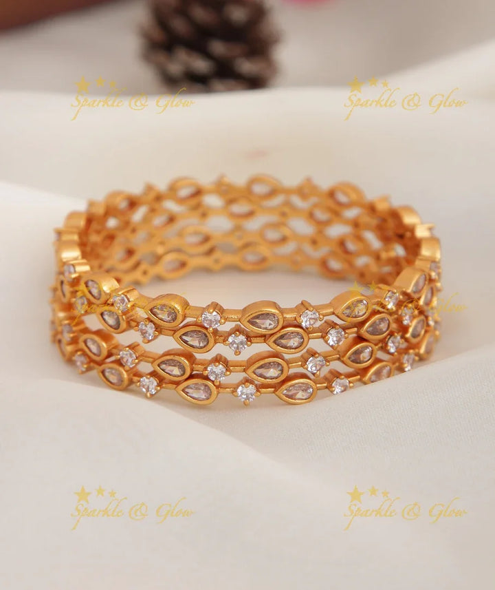 Premium Matte thin tear drop design stone Bangles set of four - Pink - 2.8 - Sparkle and Glow