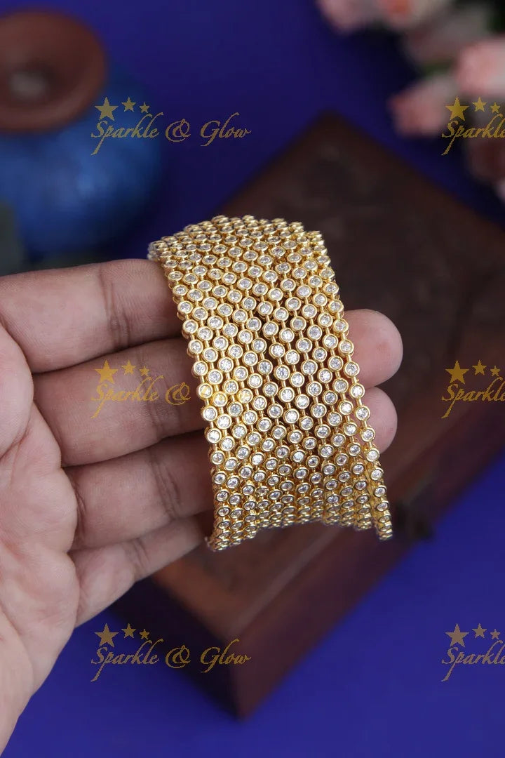 Gold polished AD stone bangles set of 12 - 2.4 - Sparkle and Glow