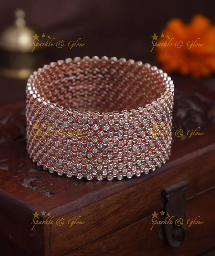Rose Gold polished AD stone bangles set of 12 - Sparkle and Glow