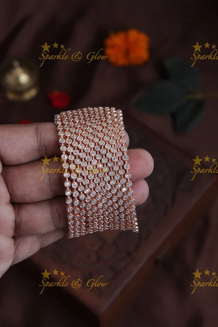 Rose Gold polished AD stone bangles set of 12 - Sparkle and Glow
