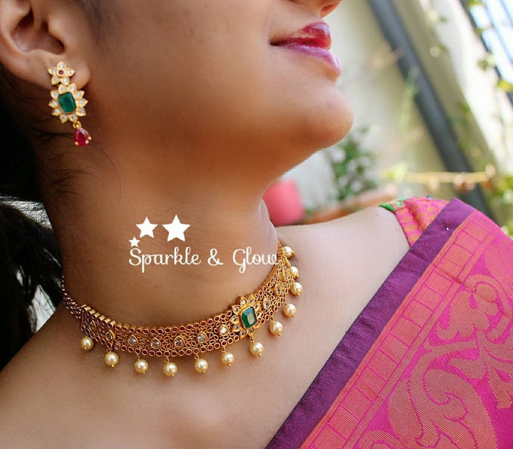 Matte gold cz stone elegant high neck choker