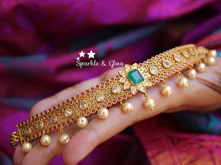Matte gold cz stone elegant high neck choker