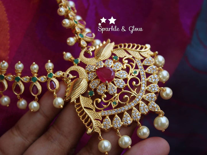 Exquisie Gold peacock gutta pusalu haram with stones