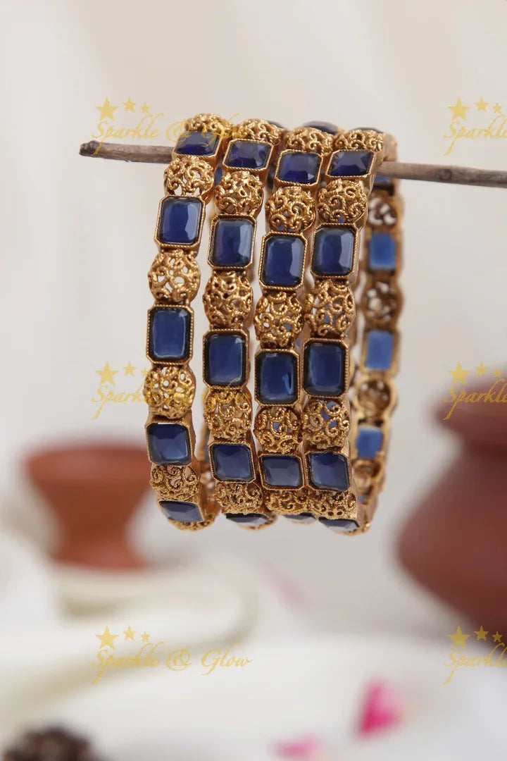 Gold alike stone bangles set of four - Sparkle and Glow