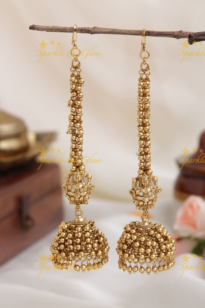 Gold Alike Lakshmi Jhumukas with Earchain