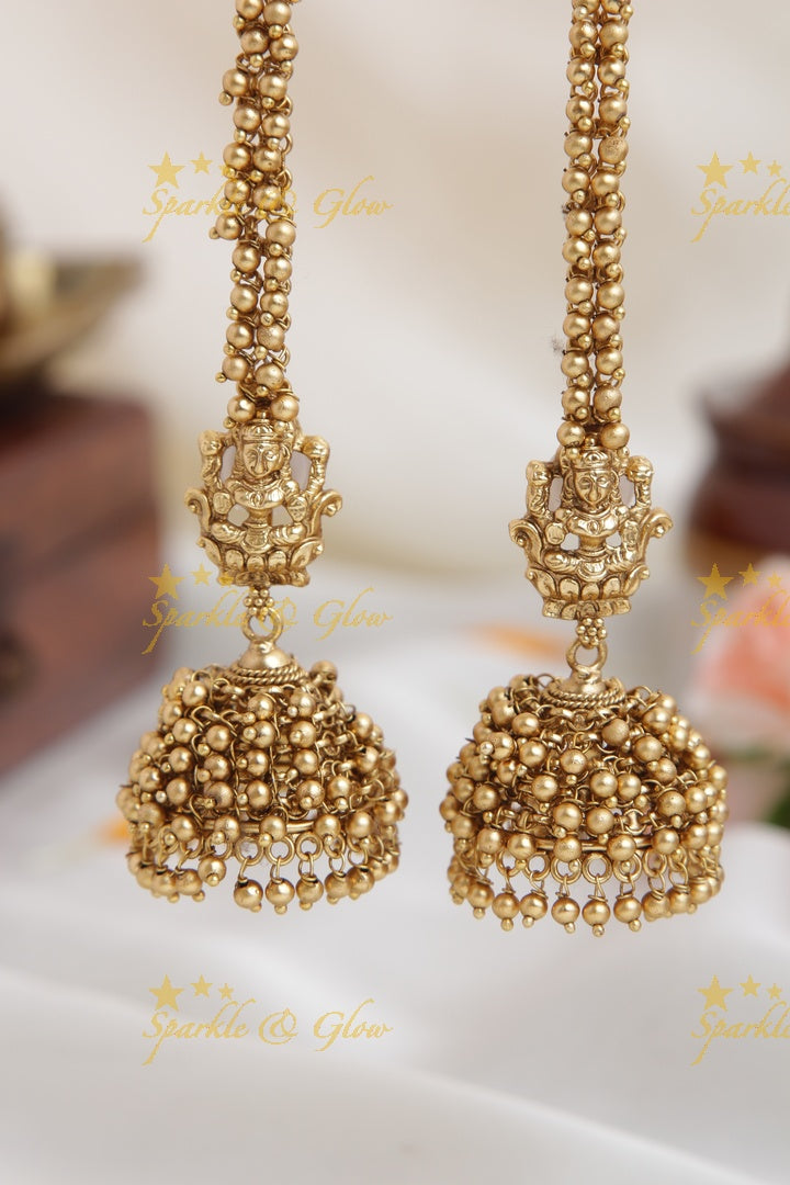 Gold Alike Lakshmi Jhumukas with Earchain