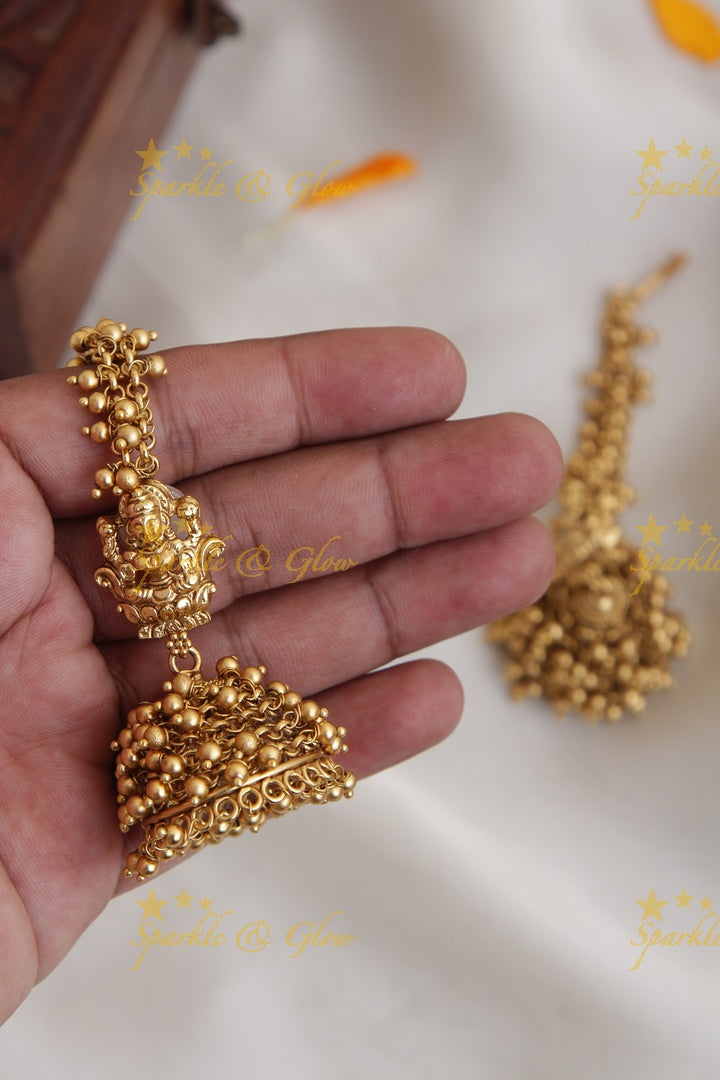 Gold Alike Lakshmi Jhumukas with Earchain