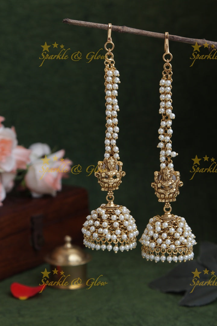 Gold Alike Lakshmi Jhumukas with Earchain