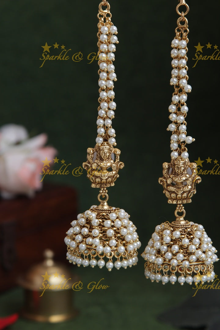 Gold Alike Lakshmi Jhumukas with Earchain