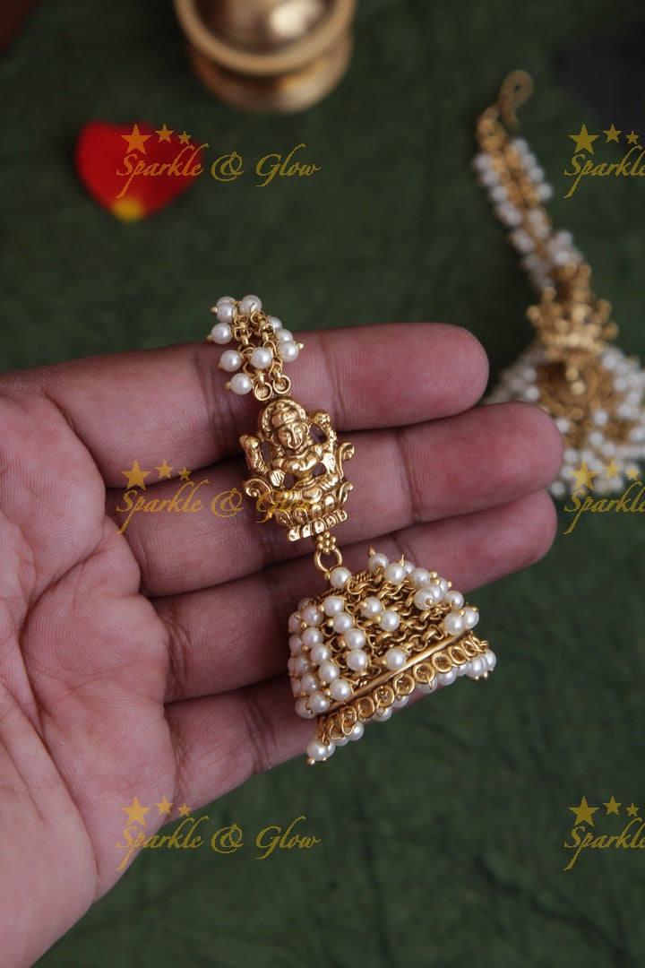 Gold Alike Lakshmi Jhumukas with Earchain