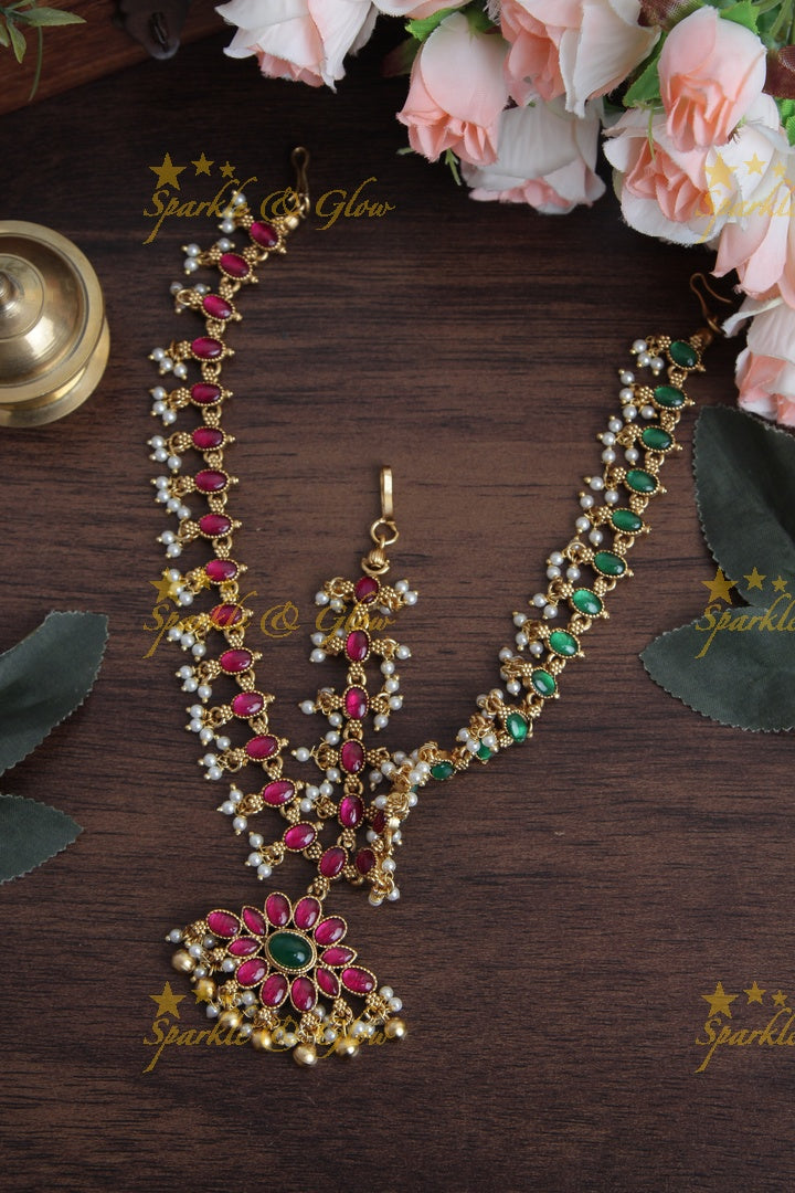 Bridal three sided two in one kemp maang tikka