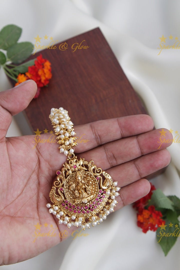 Lakshmi kemp stones single line maang tikka - Kempu - Sparkle and Glow - Kempu - 
