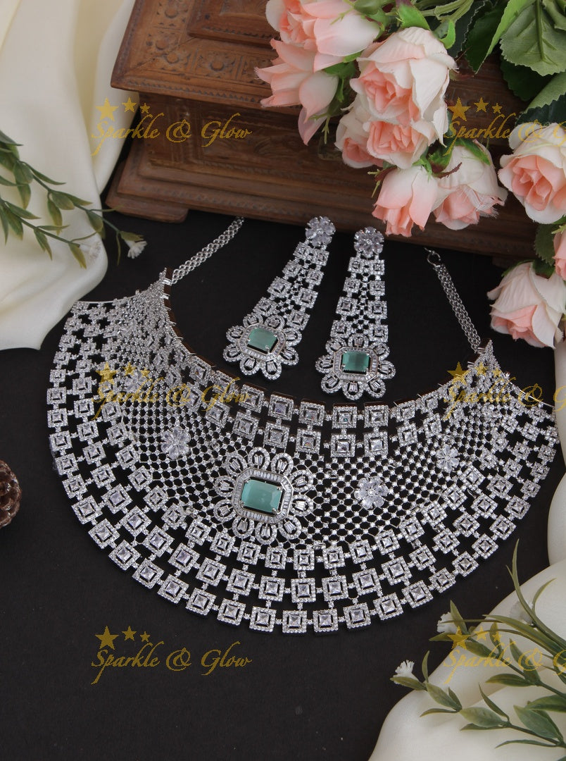 Grand Silver polish Bridal AD choker