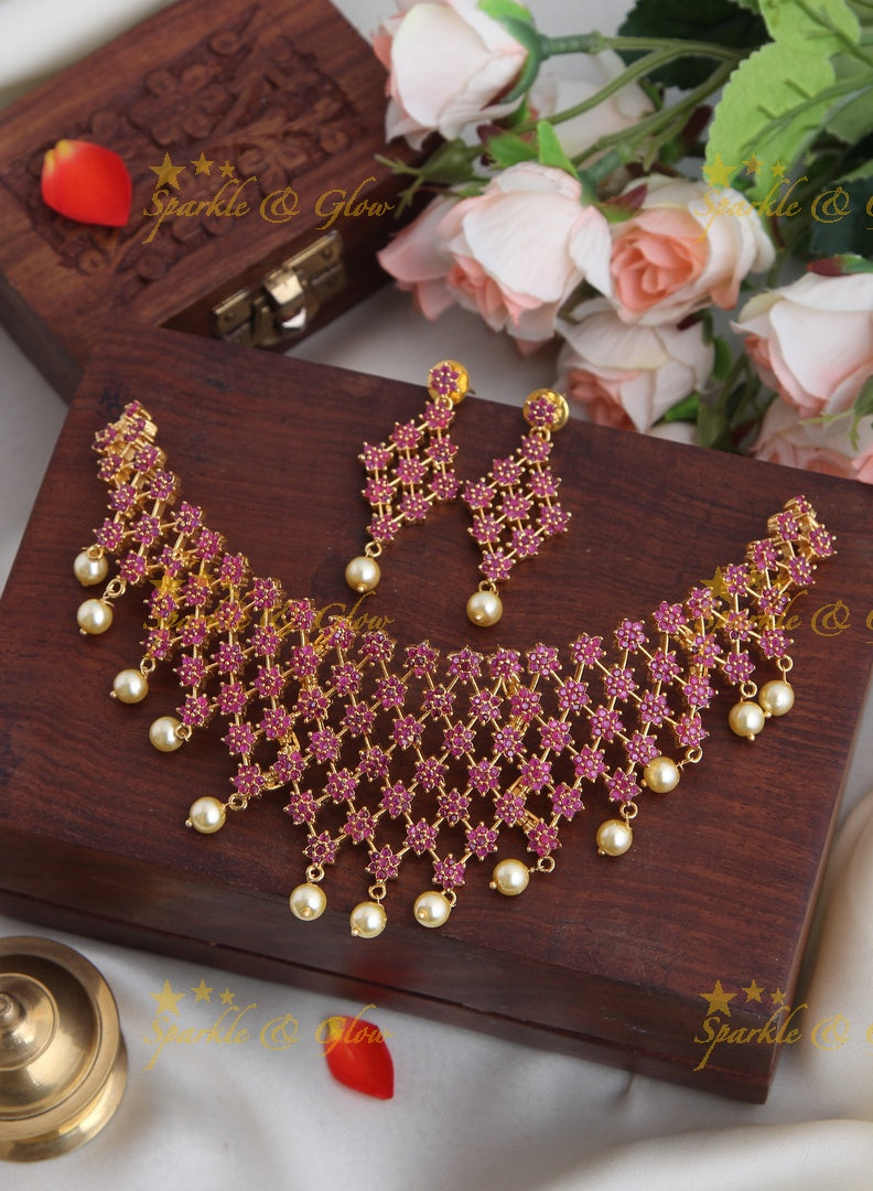 Gold polish Ad Floral Choker - Pink