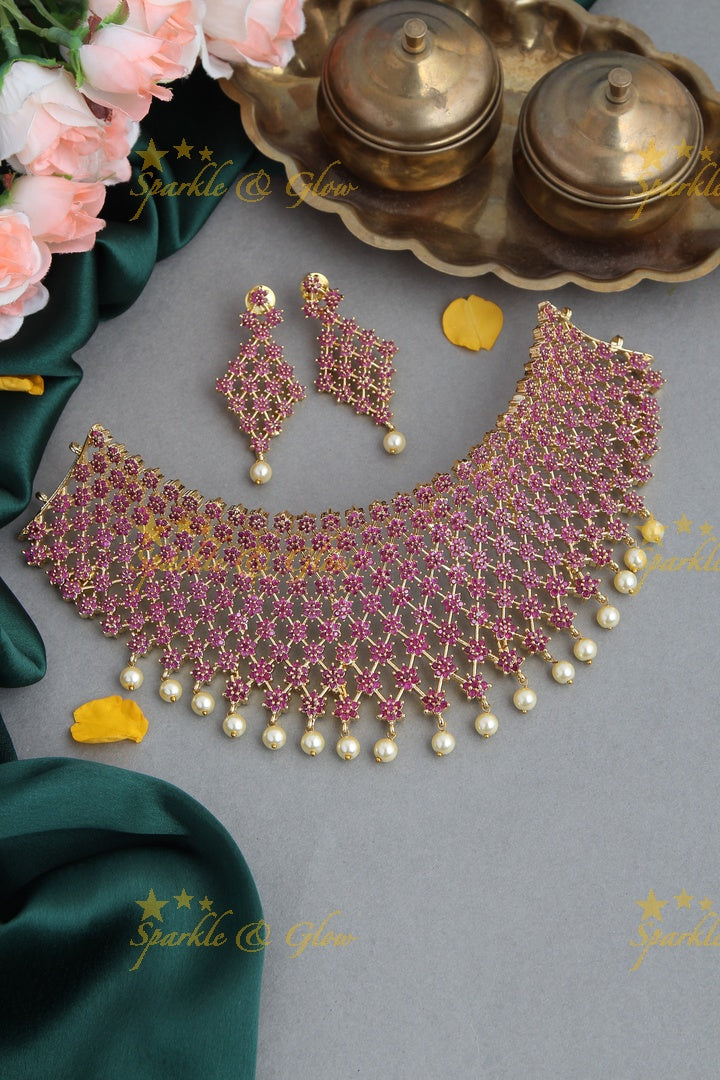 Gold polish Ad Floral Choker - Pink