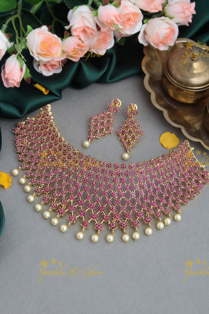 Gold polish Ad Floral Choker - Pink